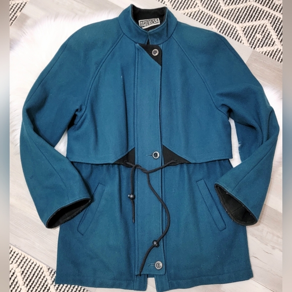 Vintage Spencer Douglas Dark Teal, Black Trim Wool Mid Length Winter Coat Large - Picture 16 of 16